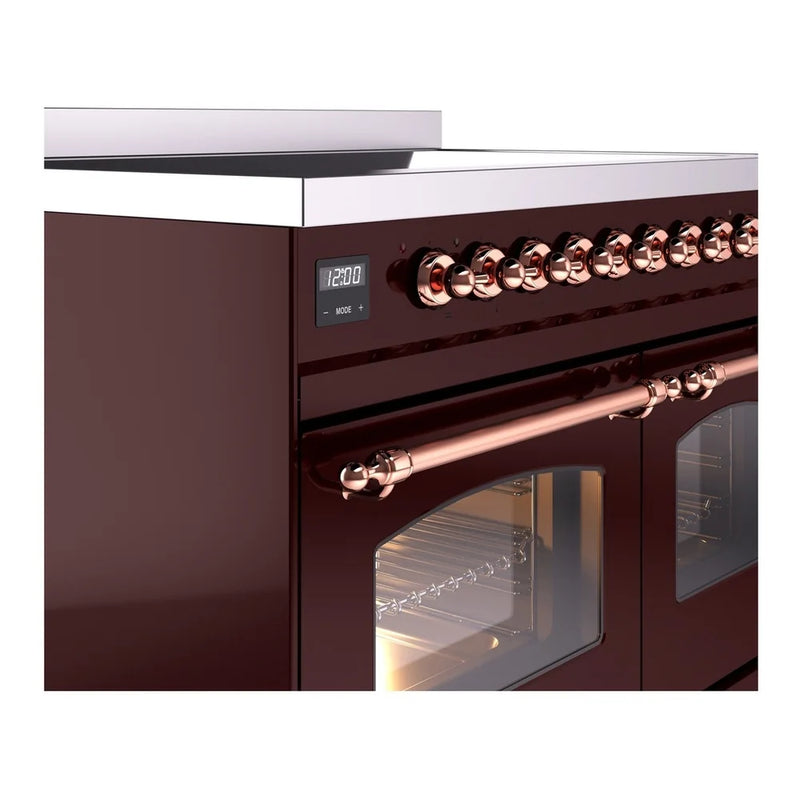 ILVE Nostalgie II 40" Induction Freestanding Range in Burgundy with Copper Trim, UPDI406NMPBUP