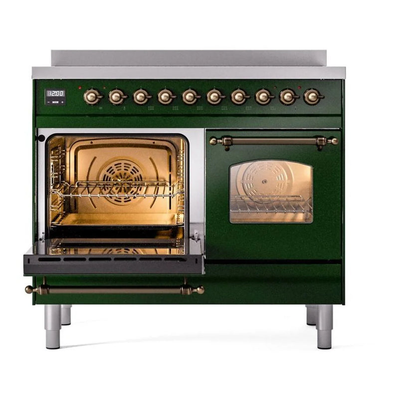 ILVE Nostalgie II 40" Induction Freestanding Range in Emerald Green with Burnished Trim, UPDI406NMPEGB