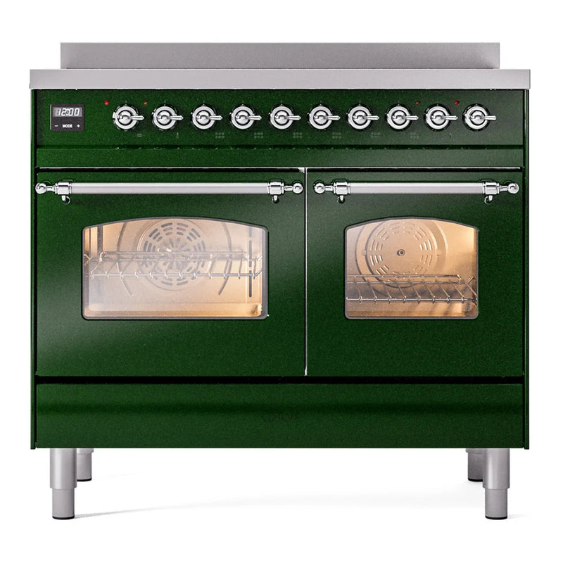 ILVE Nostalgie II 40" Induction Freestanding Range in Emerald Green with Chrome Trim, UPDI406NMPEGC