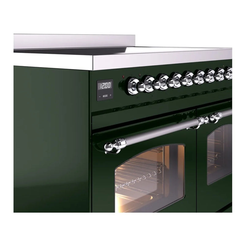 ILVE Nostalgie II 40" Induction Freestanding Range in Emerald Green with Chrome Trim, UPDI406NMPEGC