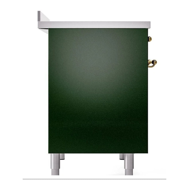 ILVE Nostalgie II 40" Induction Freestanding Range in Emerald Green with Brass Trim, UPDI406NMPEGG