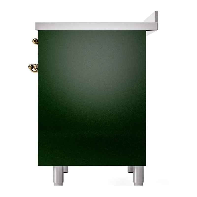 ILVE Nostalgie II 40" Induction Freestanding Range in Emerald Green with Brass Trim, UPDI406NMPEGG
