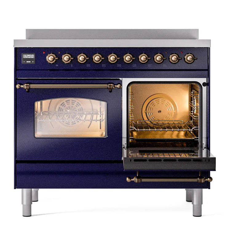 ILVE Nostalgie II 40" Induction Freestanding Range in Midnight Blue with Burnished Trim, UPDI406NMPMBB