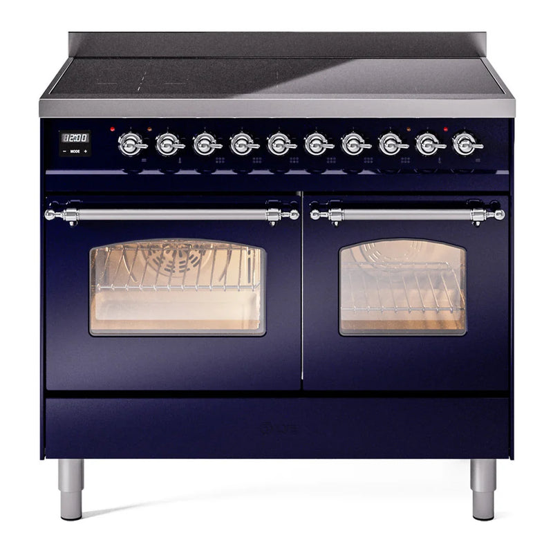 ILVE Nostalgie II 40" Induction Freestanding Range in Midnight Blue with Chrome Trim, UPDI406NMPMBC