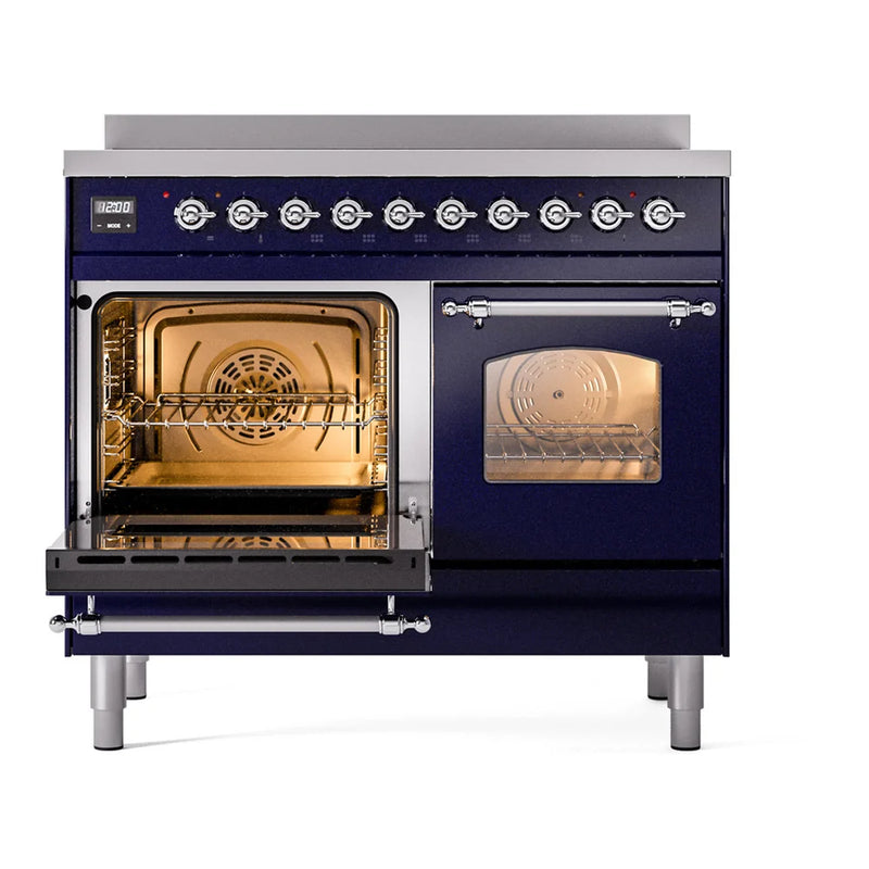 ILVE Nostalgie II 40" Induction Freestanding Range in Midnight Blue with Chrome Trim, UPDI406NMPMBC