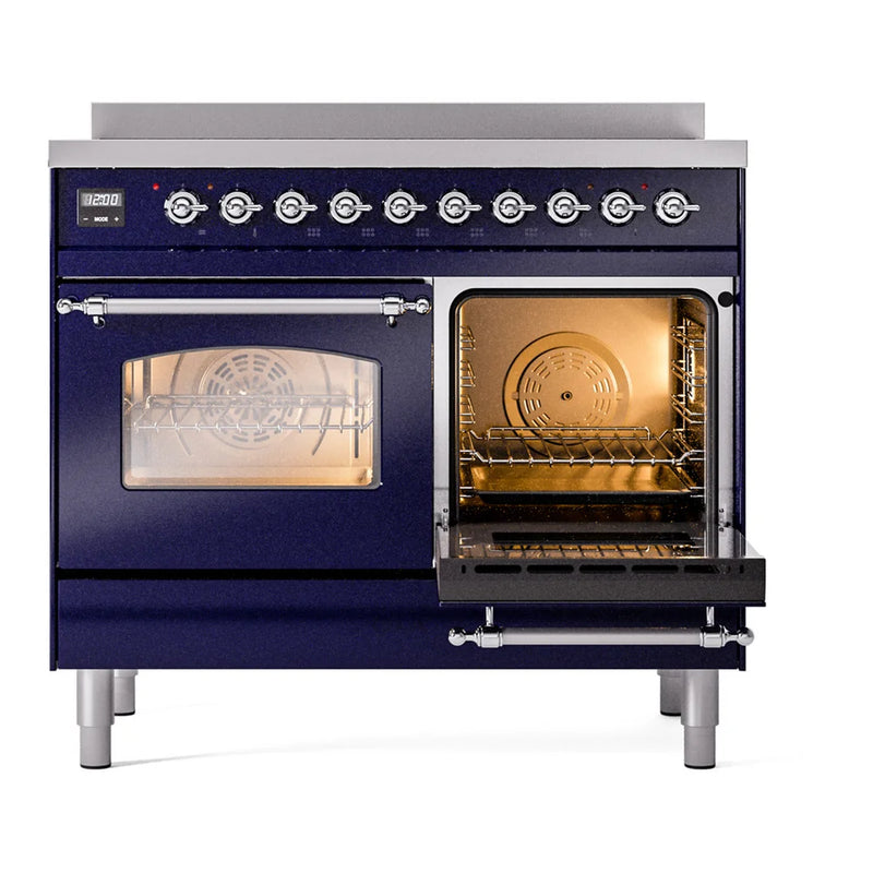 ILVE Nostalgie II 40" Induction Freestanding Range in Midnight Blue with Chrome Trim, UPDI406NMPMBC