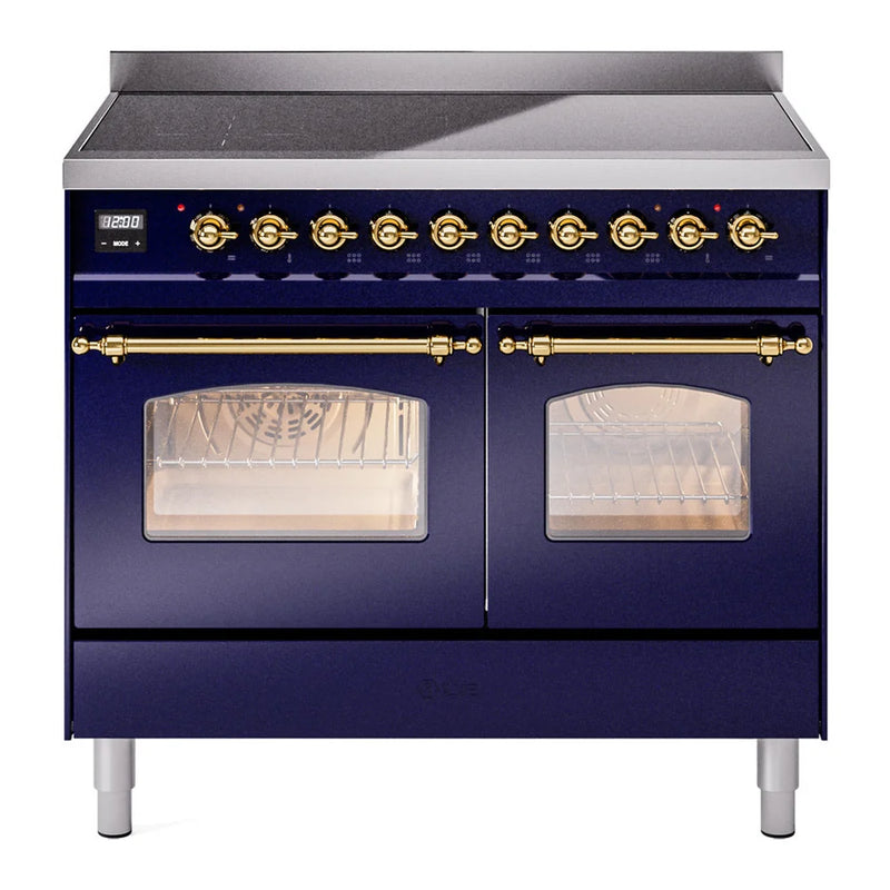 ILVE Nostalgie II 40" Induction Freestanding Range in Midnight Blue with Brass Trim, UPDI406NMPMBG