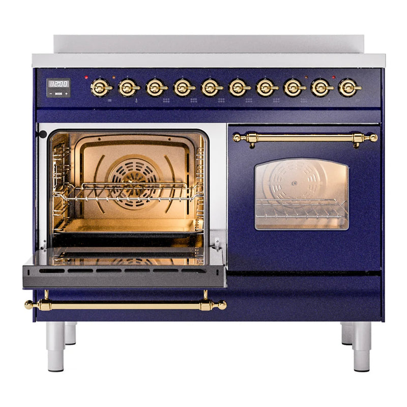 ILVE Nostalgie II 40" Induction Freestanding Range in Midnight Blue with Brass Trim, UPDI406NMPMBG
