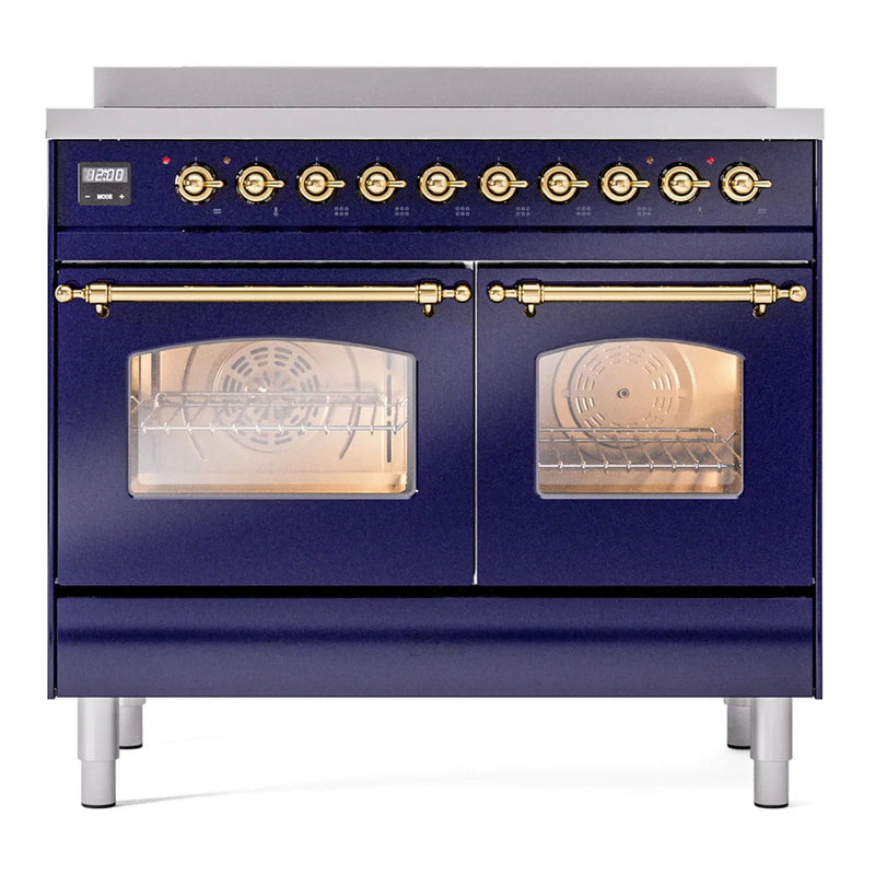 ILVE Nostalgie II 40" Induction Freestanding Range in Midnight Blue with Brass Trim, UPDI406NMPMBG