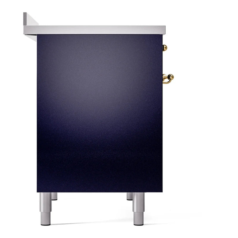 ILVE Nostalgie II 40" Induction Freestanding Range in Midnight Blue with Brass Trim, UPDI406NMPMBG