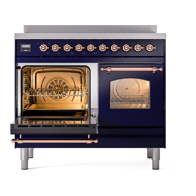 ILVE Nostalgie II 40" Induction Freestanding Range in Midnight Blue with Copper Trim, UPDI406NMPMBP