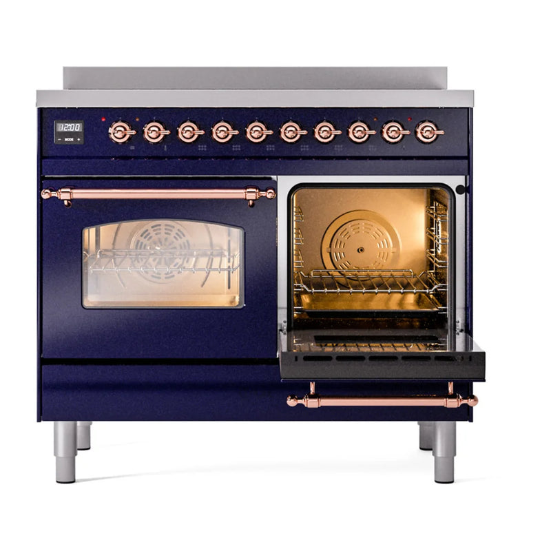 ILVE Nostalgie II 40" Induction Freestanding Range in Midnight Blue with Copper Trim, UPDI406NMPMBP
