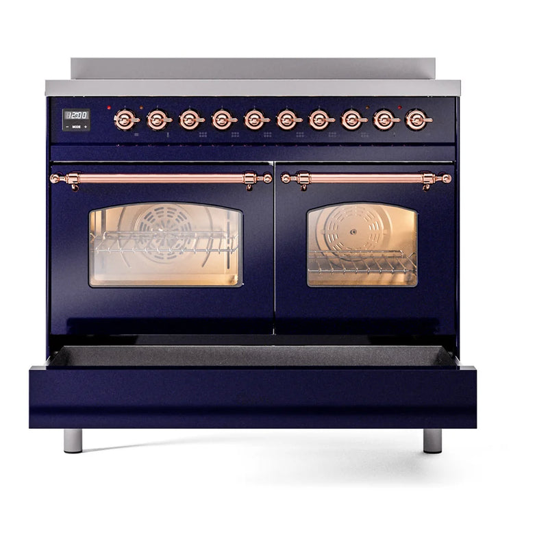 ILVE Nostalgie II 40" Induction Freestanding Range in Midnight Blue with Copper Trim, UPDI406NMPMBP