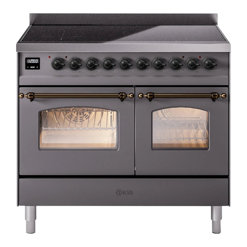 ILVE Nostalgie II 40" Induction Freestanding Range in Graphite Matte with Burnished Trim, UPDI406NMPMGB