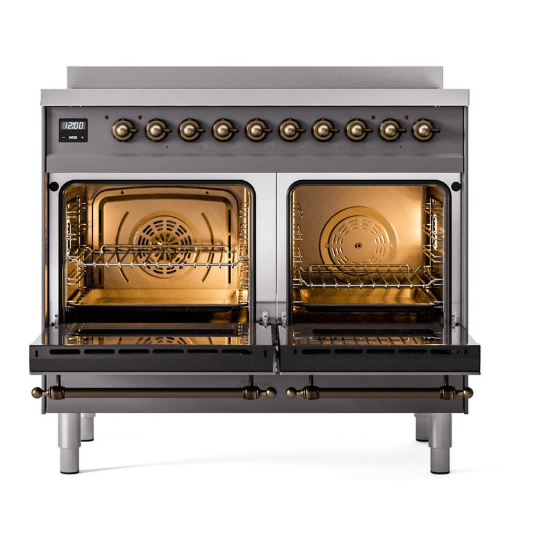 ILVE Nostalgie II 40" Induction Freestanding Range in Graphite Matte with Burnished Trim, UPDI406NMPMGB