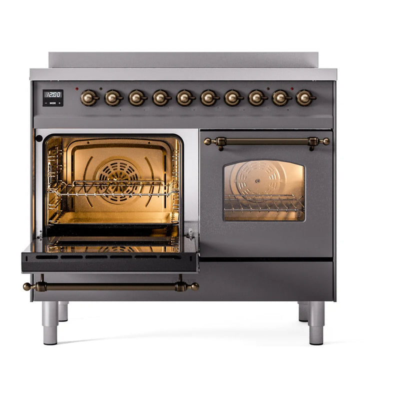 ILVE Nostalgie II 40" Induction Freestanding Range in Graphite Matte with Burnished Trim, UPDI406NMPMGB