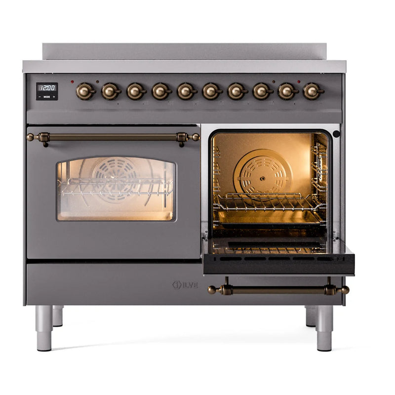 ILVE Nostalgie II 40" Induction Freestanding Range in Graphite Matte with Burnished Trim, UPDI406NMPMGB