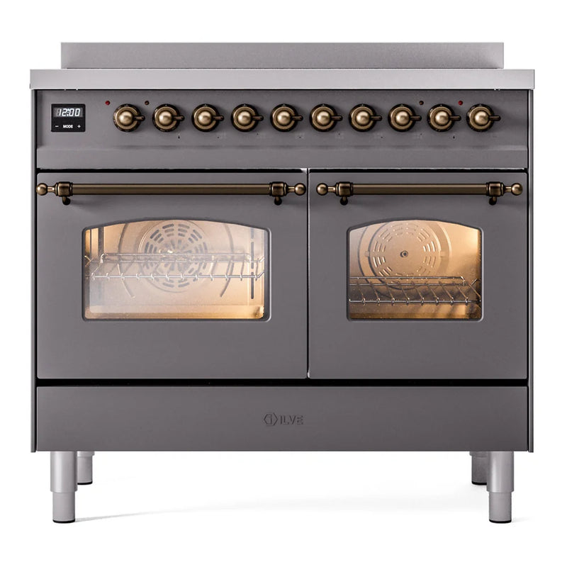 ILVE Nostalgie II 40" Induction Freestanding Range in Graphite Matte with Burnished Trim, UPDI406NMPMGB