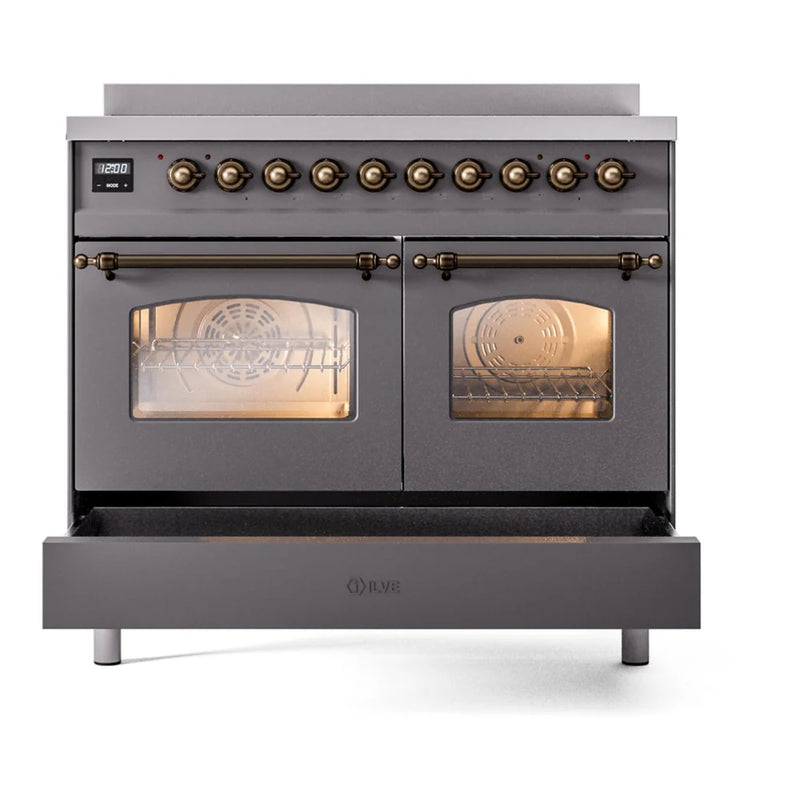 ILVE Nostalgie II 40" Induction Freestanding Range in Graphite Matte with Burnished Trim, UPDI406NMPMGB