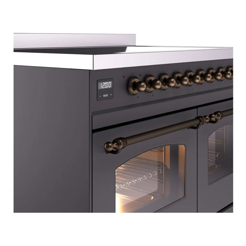 ILVE Nostalgie II 40" Induction Freestanding Range in Graphite Matte with Burnished Trim, UPDI406NMPMGB