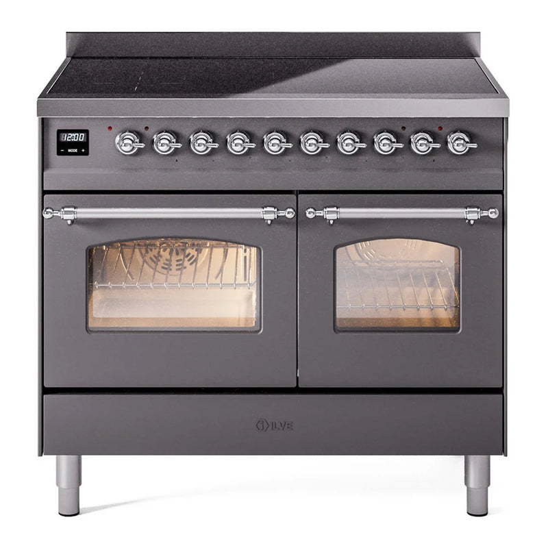 ILVE Nostalgie II 40" Induction Freestanding Range in Graphite Matte with Chrome Trim, UPDI406NMPMGC