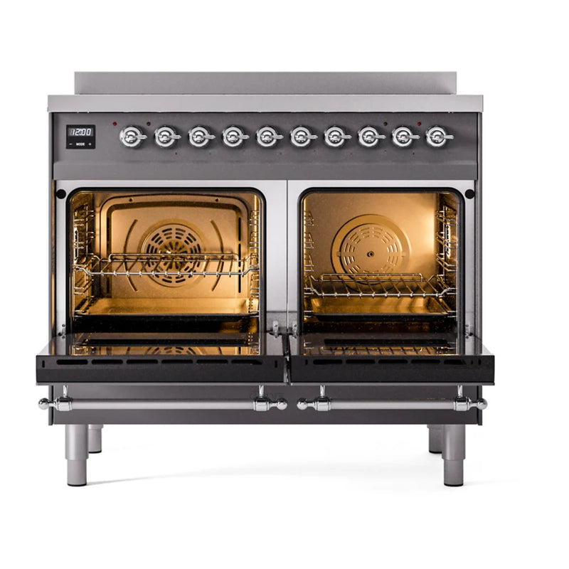 ILVE Nostalgie II 40" Induction Freestanding Range in Graphite Matte with Chrome Trim, UPDI406NMPMGC