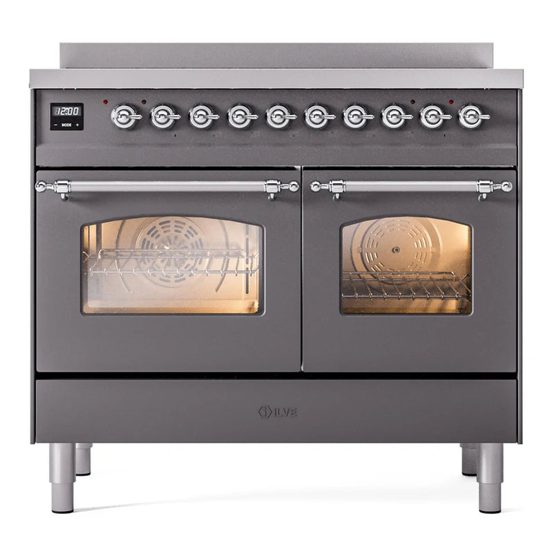 ILVE Nostalgie II 40" Induction Freestanding Range in Graphite Matte with Chrome Trim, UPDI406NMPMGC