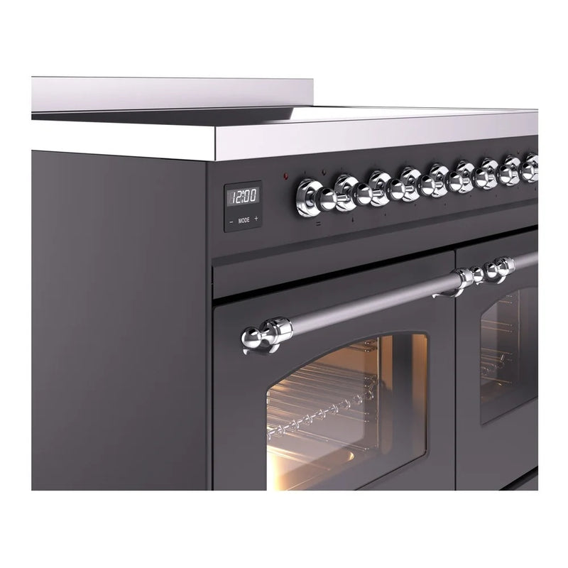 ILVE Nostalgie II 40" Induction Freestanding Range in Graphite Matte with Chrome Trim, UPDI406NMPMGC