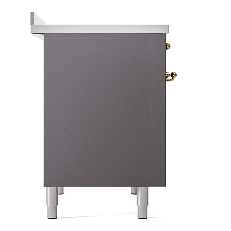 ILVE Nostalgie II 40" Induction Freestanding Range in Graphite Matte with Brass Trim, UPDI406NMPMGG