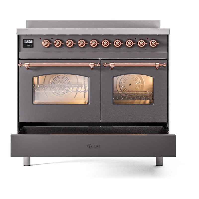 ILVE Nostalgie II 40" Induction Freestanding Range in Graphite Matte with Copper Trim, UPDI406NMPMGP