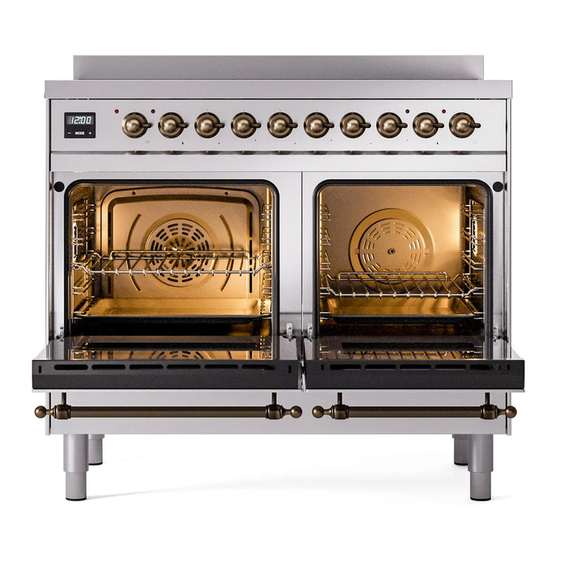 ILVE Nostalgie II 40" Induction Freestanding Range in Stainless Steel with Burnished Trim, UPDI406NMPSSB