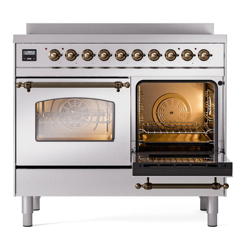 ILVE Nostalgie II 40" Induction Freestanding Range in Stainless Steel with Burnished Trim, UPDI406NMPSSB