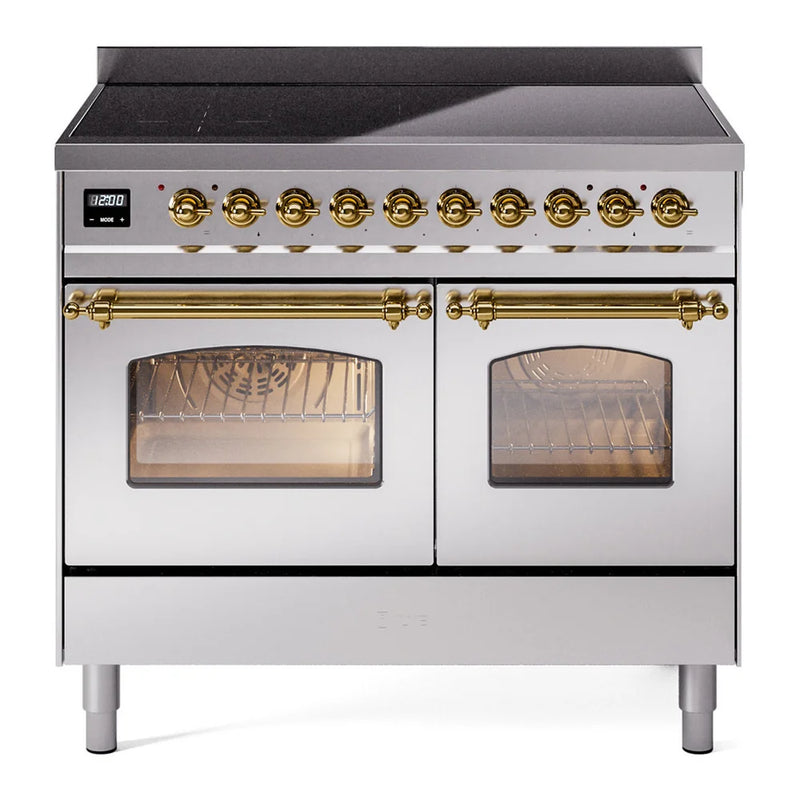 ILVE Nostalgie II 40" Induction Freestanding Range in Stainless Steel with Brass Trim, UPDI406NMPSSG