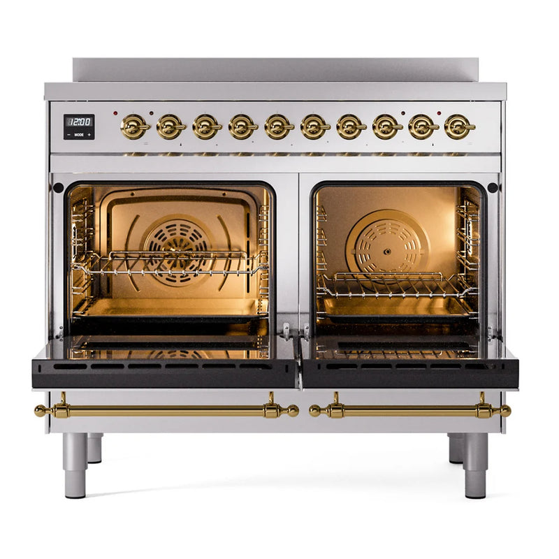 ILVE Nostalgie II 40" Induction Freestanding Range in Stainless Steel with Brass Trim, UPDI406NMPSSG