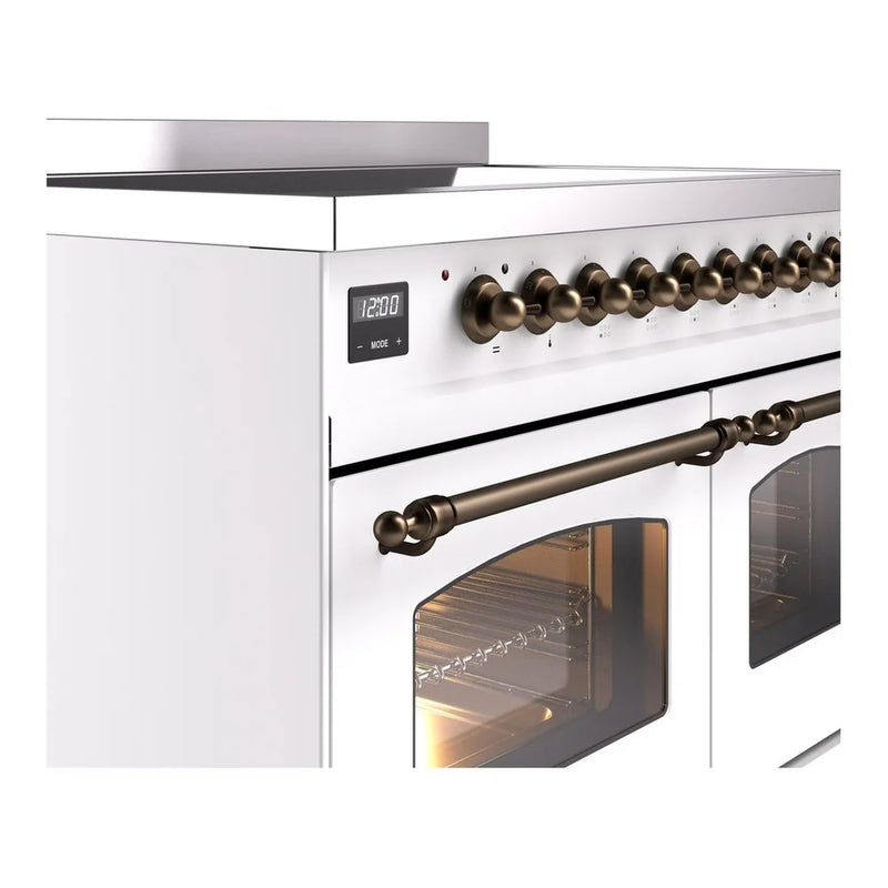 ILVE Nostalgie II 40" Induction Freestanding Range in White with Burnished Trim, UPDI406NMPWHB