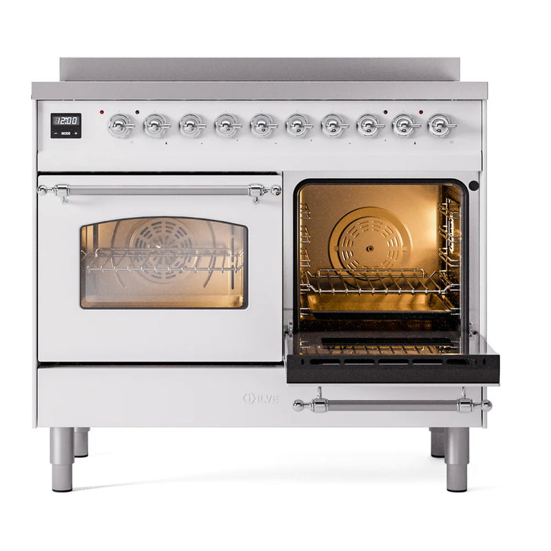 ILVE Nostalgie II 40" Induction Freestanding Range in White with Chrome Trim, UPDI406NMPWHC