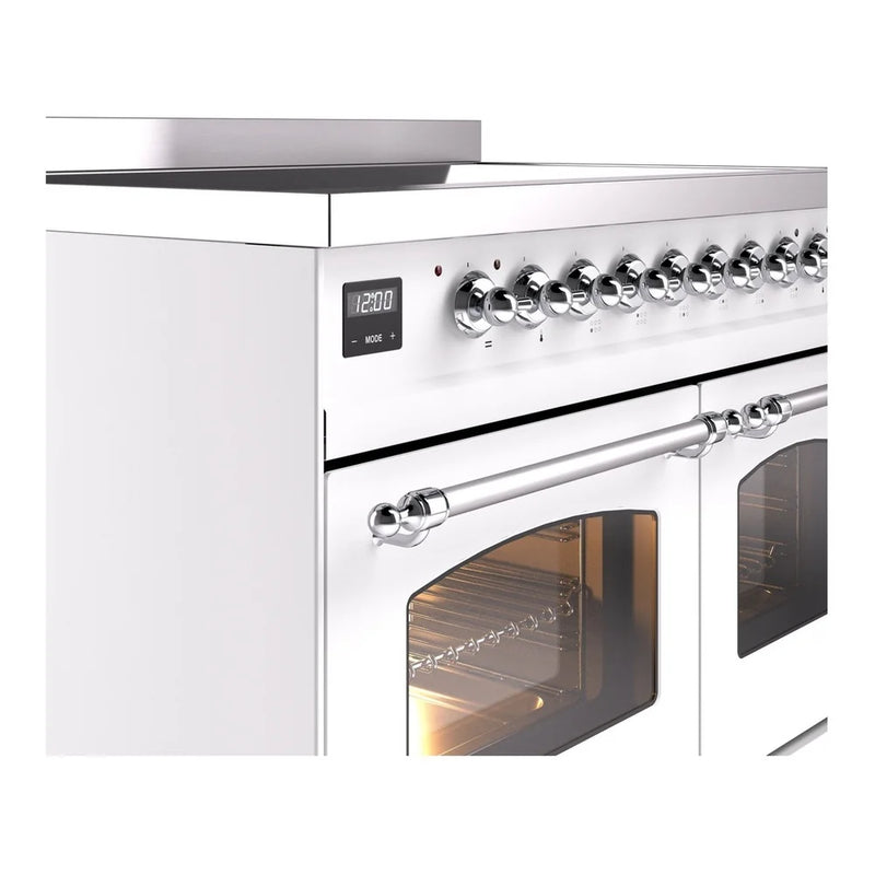 ILVE Nostalgie II 40" Induction Freestanding Range in White with Chrome Trim, UPDI406NMPWHC