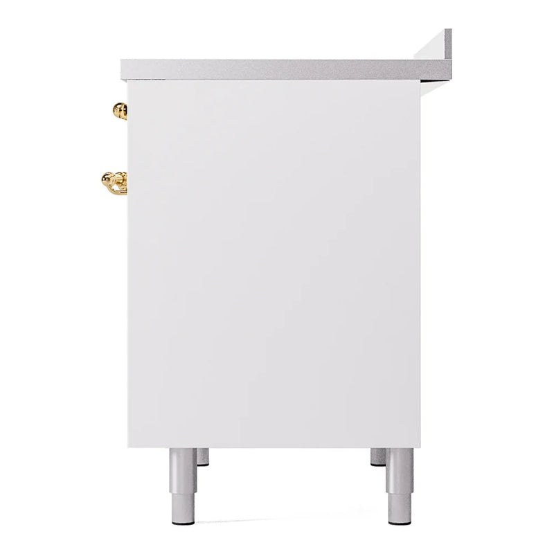ILVE Nostalgie II 40" Induction Freestanding Range in White with Brass Trim, UPDI406NMPWHG