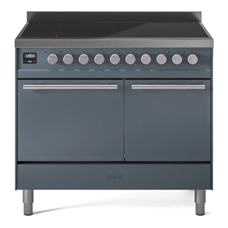 ILVE Professional Plus II 40" Induction Freestanding Range in Blue Grey with Stainless Steel Trim, UPDI406QMPBG