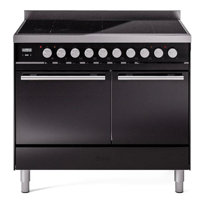 ILVE Professional Plus II 40" Induction Freestanding Range in Glossy Black with Stainless Steel Trim, UPDI406QMPBK