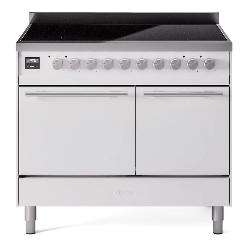ILVE Professional Plus II 40" Induction Freestanding Range in White with Stainless Steel Trim, UPDI406QMPWH