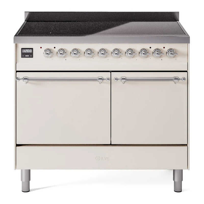 ILVE Nostalgie II 40" Induction Freestanding Range in Antique White with Chrome Trim, UPDI406QNMPAWC