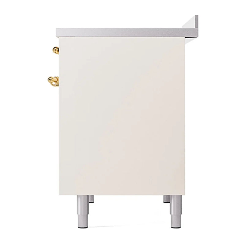 ILVE Nostalgie II 40" Induction Freestanding Range in Antique White with Brass Trim, UPDI406QNMPAWG