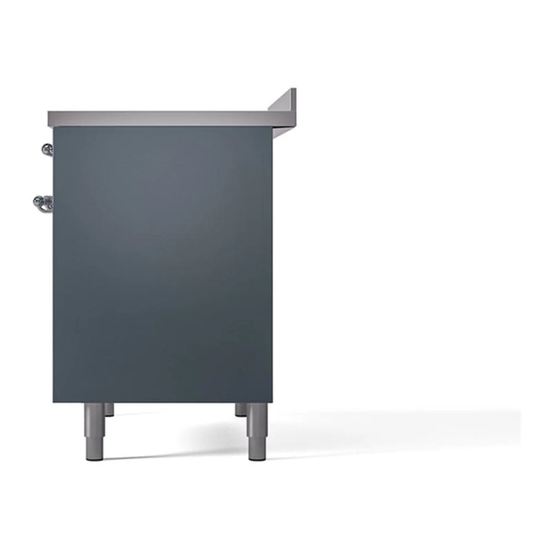 ILVE Nostalgie II 40" Induction Freestanding Range in Blue Grey with Chrome Trim, UPDI406QNMPBGC
