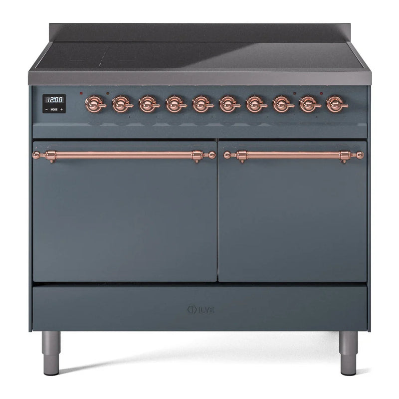 ILVE Nostalgie II 40" Induction Freestanding Range in Blue Grey with Copper Trim, UPDI406QNMPBGP