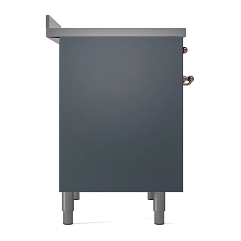 ILVE Nostalgie II 40" Induction Freestanding Range in Blue Grey with Copper Trim, UPDI406QNMPBGP
