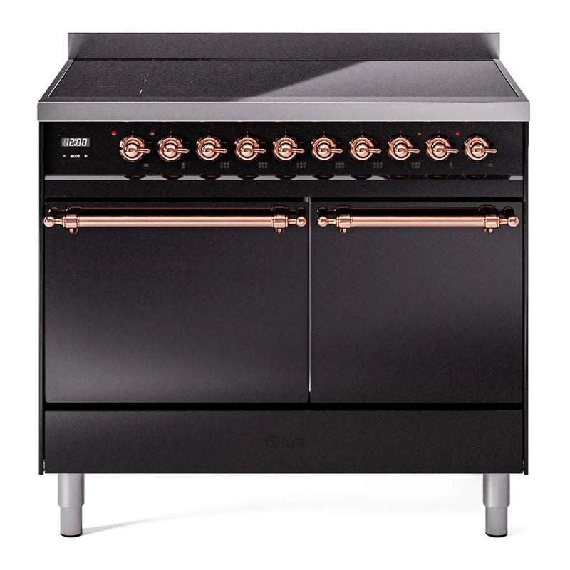 ILVE Nostalgie II 40" Electric Freestanding Range in Glossy Black with Copper Trim, UPDI406QNMPBKP
