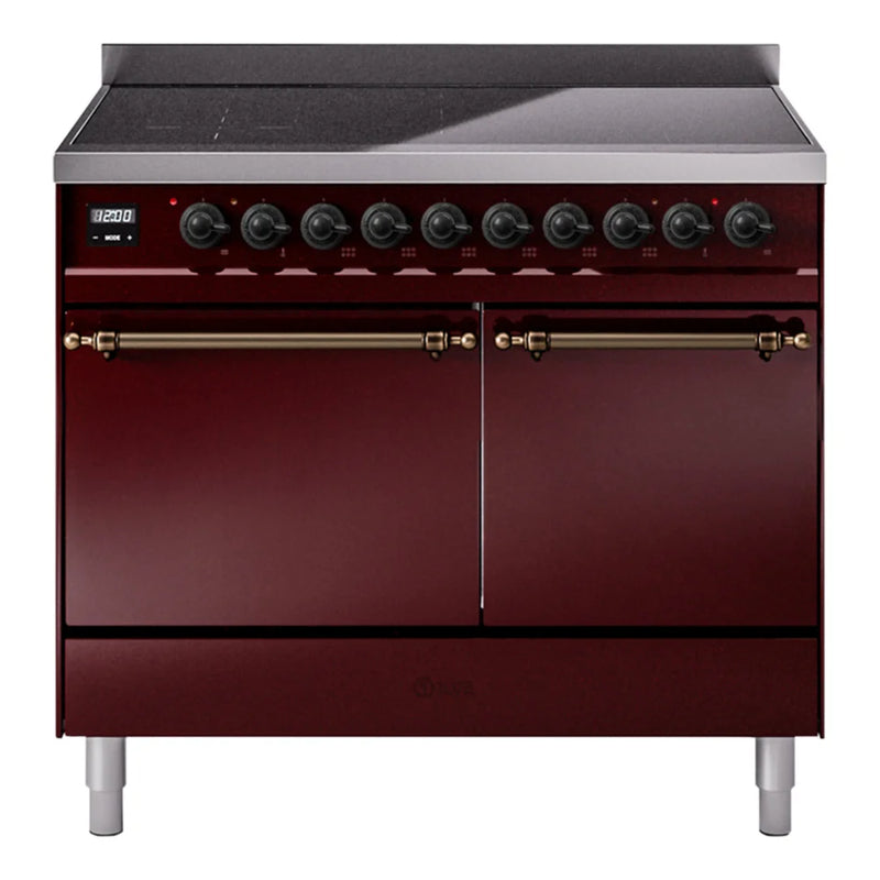 ILVE Nostalgie II 40" Induction Freestanding Range in Burgundy with Burnished Trim, UPDI406QNMPBUB