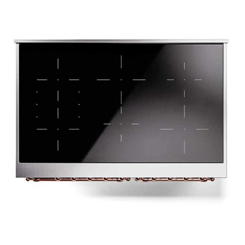 ILVE Nostalgie II 40" Induction Freestanding Range in Burgundy with Copper Trim, UPDI406QNMPBUP