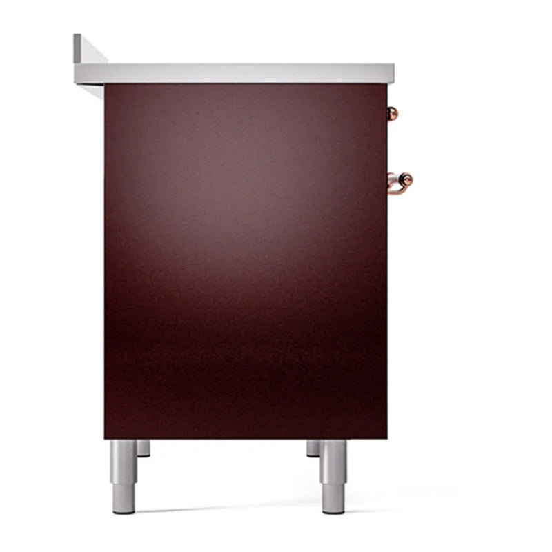 ILVE Nostalgie II 40" Induction Freestanding Range in Burgundy with Copper Trim, UPDI406QNMPBUP